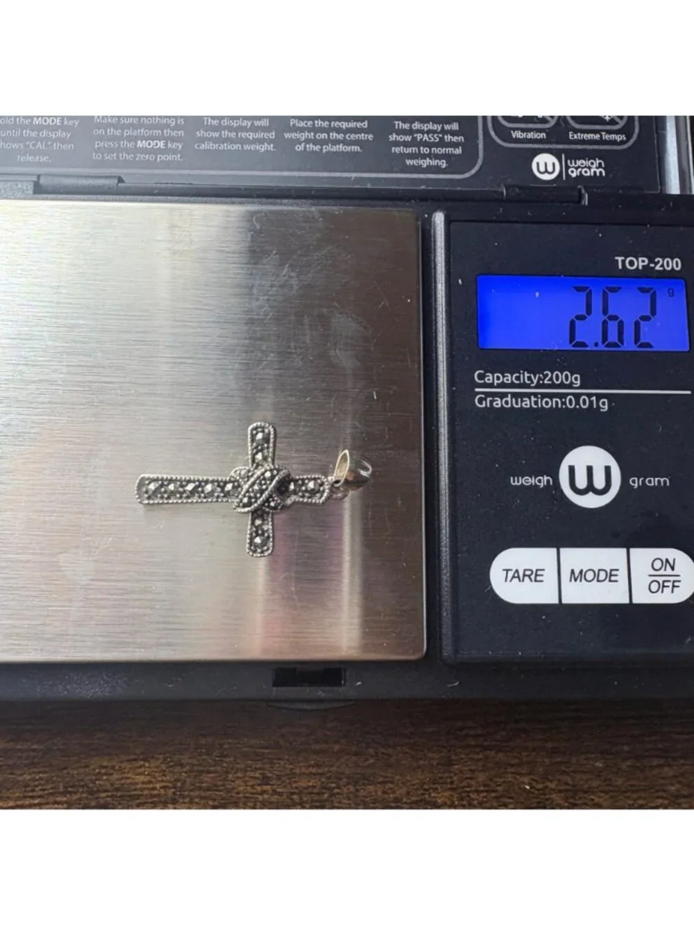 Marcasite Cross Pendant Sterling Silver 925 Size 1.25